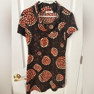 Vintage Brown Fuzzy Acrylic Sweater Cowl Neck Peonies Dress L